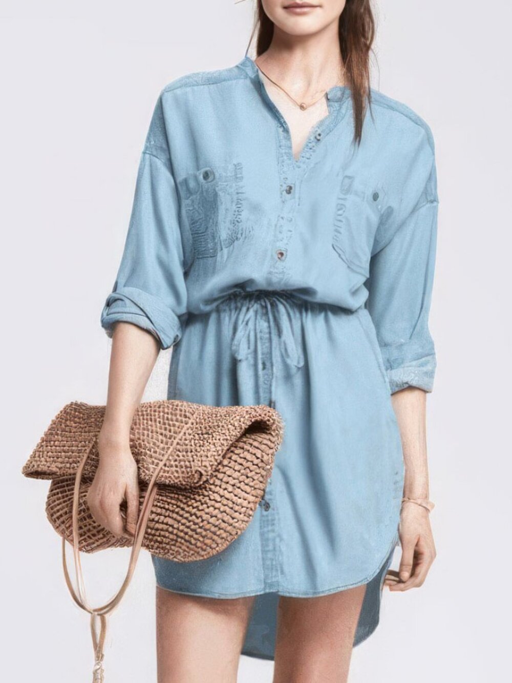 Denim Chambray Shirt Dress XS